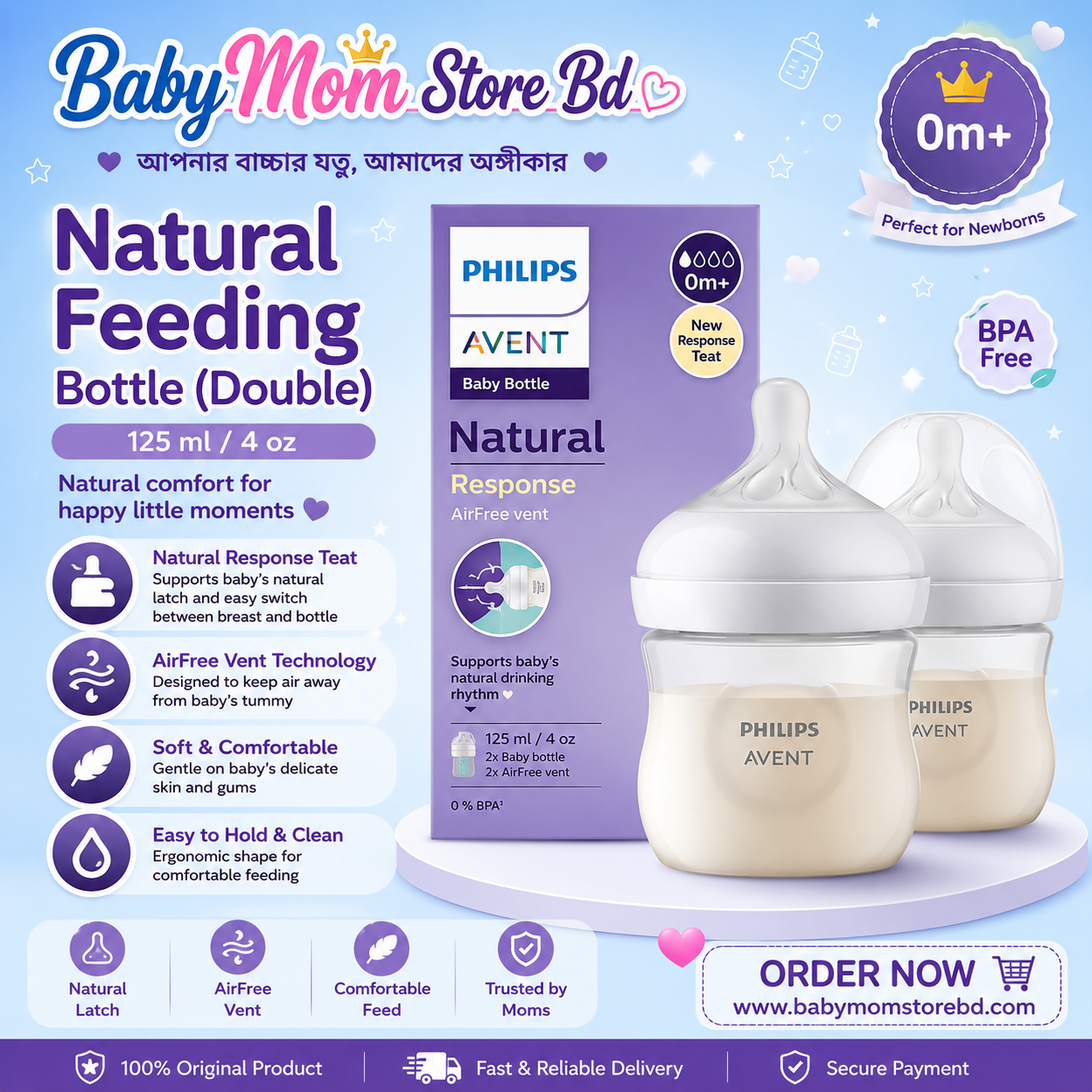 🍼 125ml Philips Avent Feeding Bottle (Double Pack)
