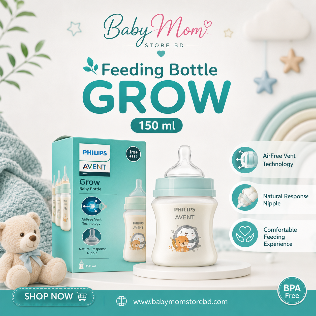 Philips Avent Grow Feeding Bottle 150ml | BabyMom Store BD