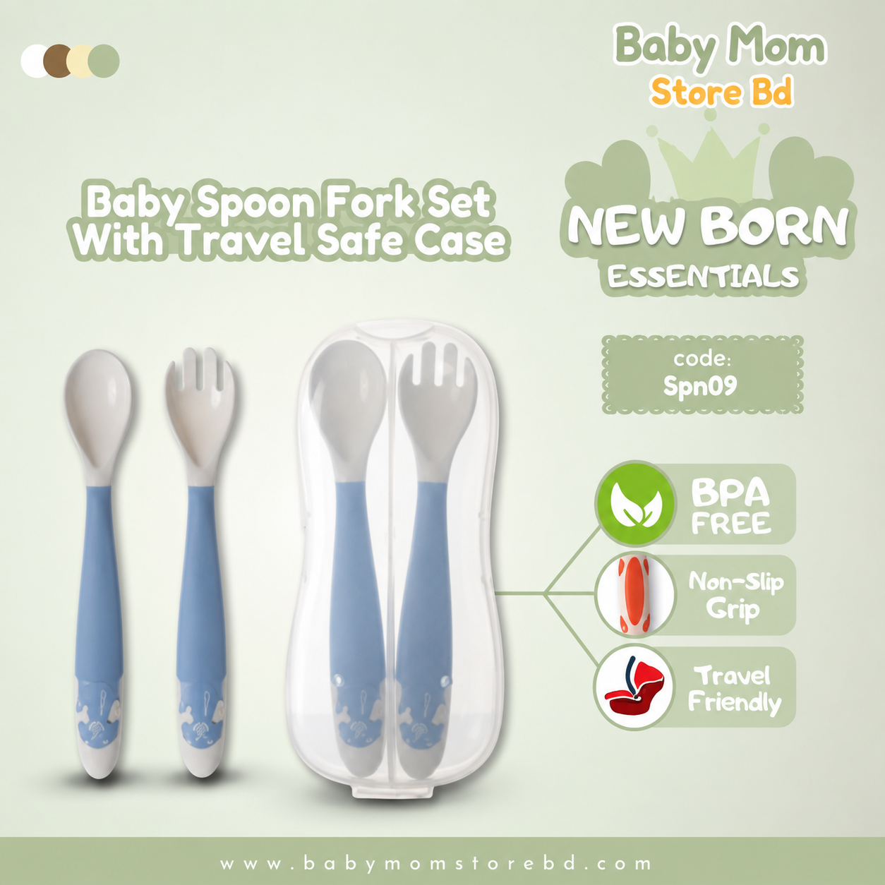 Baby Spoon & Fork Set with Travel Case (Blue & White) | BPA Free Baby Feeding Set