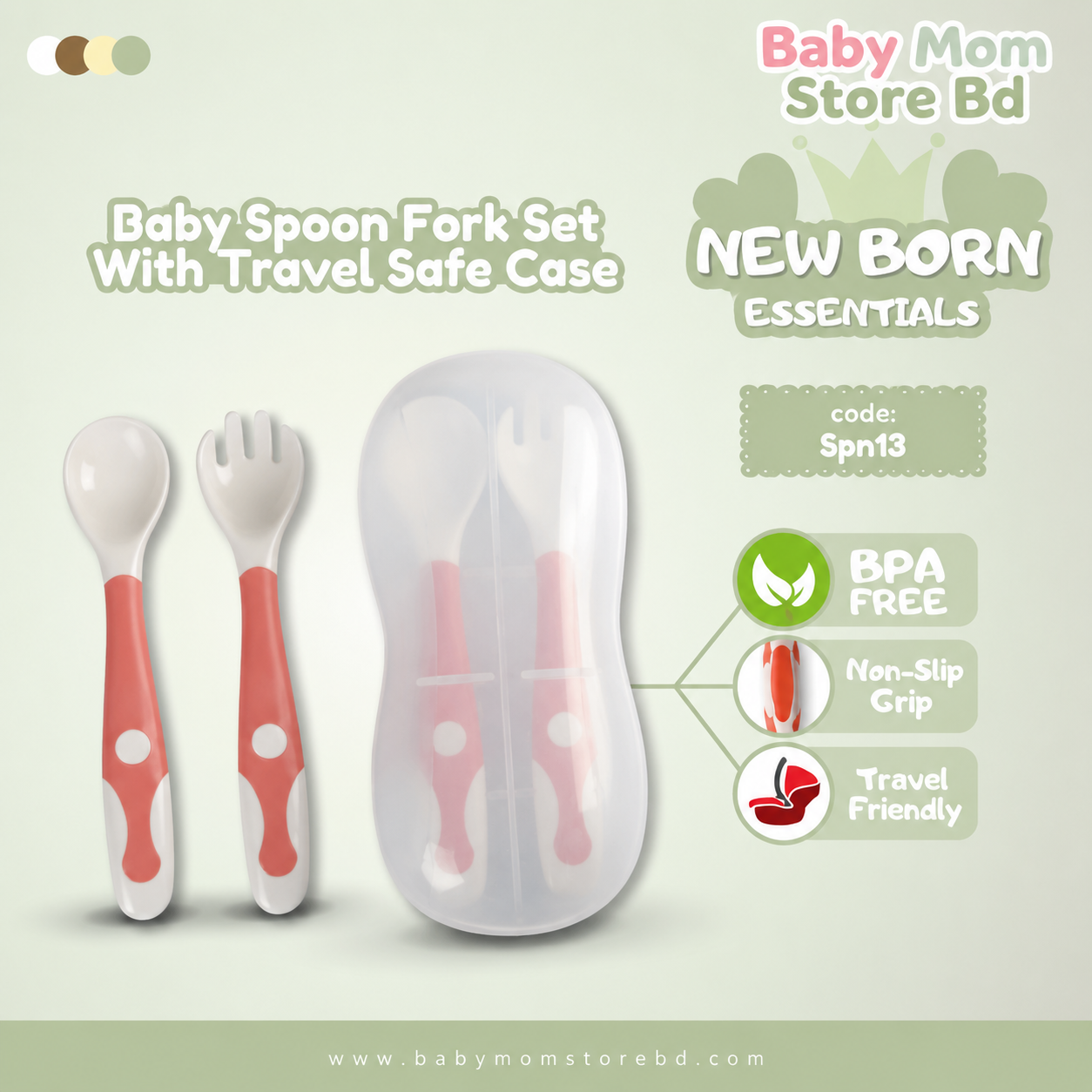 Baby Spoon & Fork Set with Travel Case (Orange + White) | BPA Free Baby Feeding Set