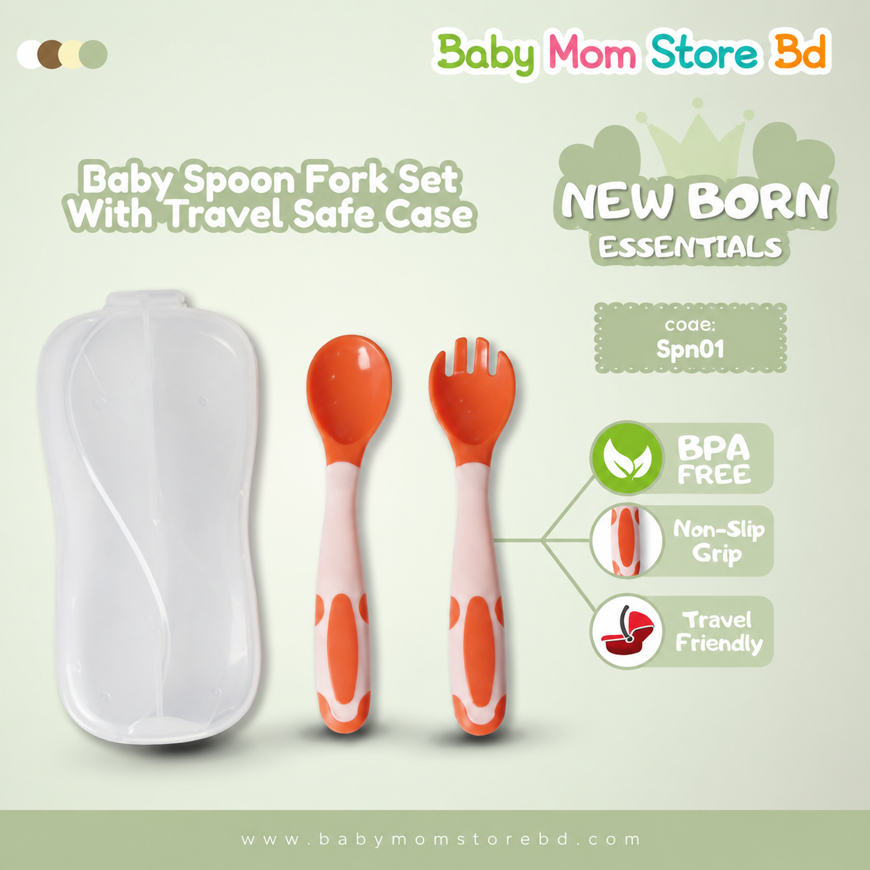 Baby Spoon & Fork Set with Travel Case (Orange + White) | BPA Free Baby Feeding Set2