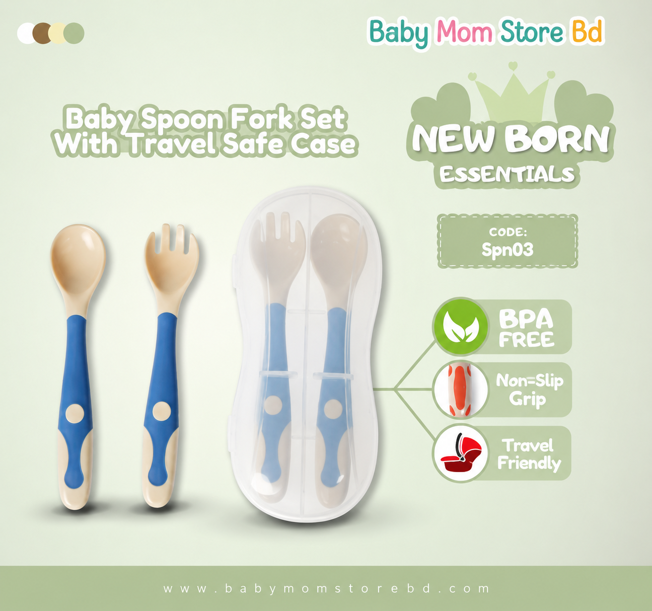 Baby Spoon & Fork Set with Travel Case (Blue And White) | BPA Free Baby Feeding Set