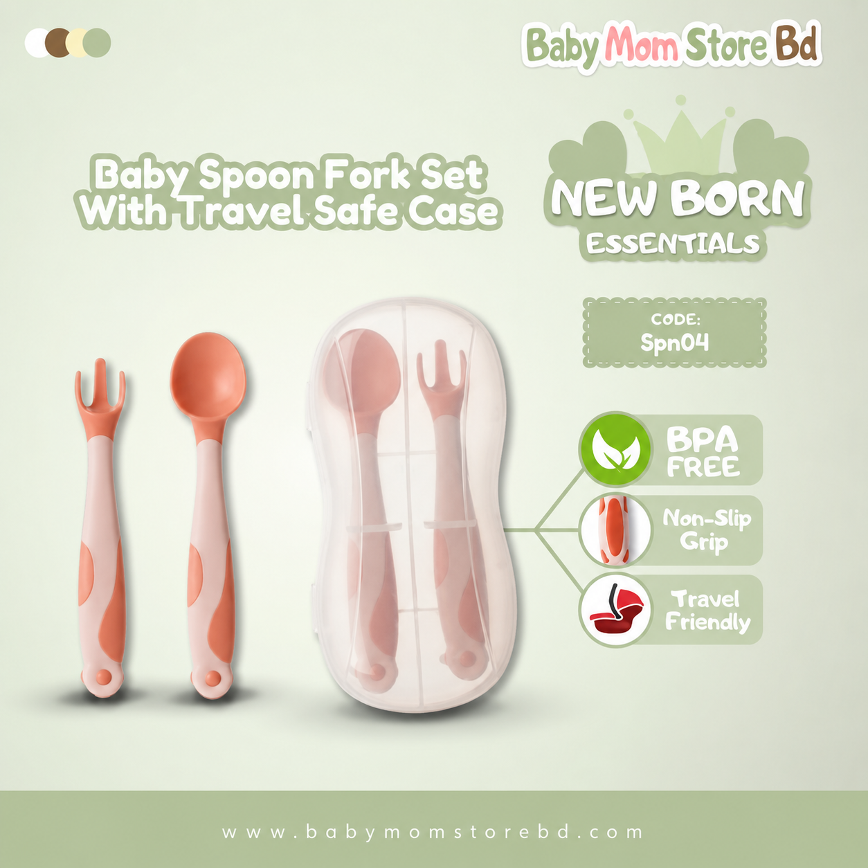 Baby Spoon & Fork Set with Travel Case (Orange and White) | BPA Free Baby Feeding Set