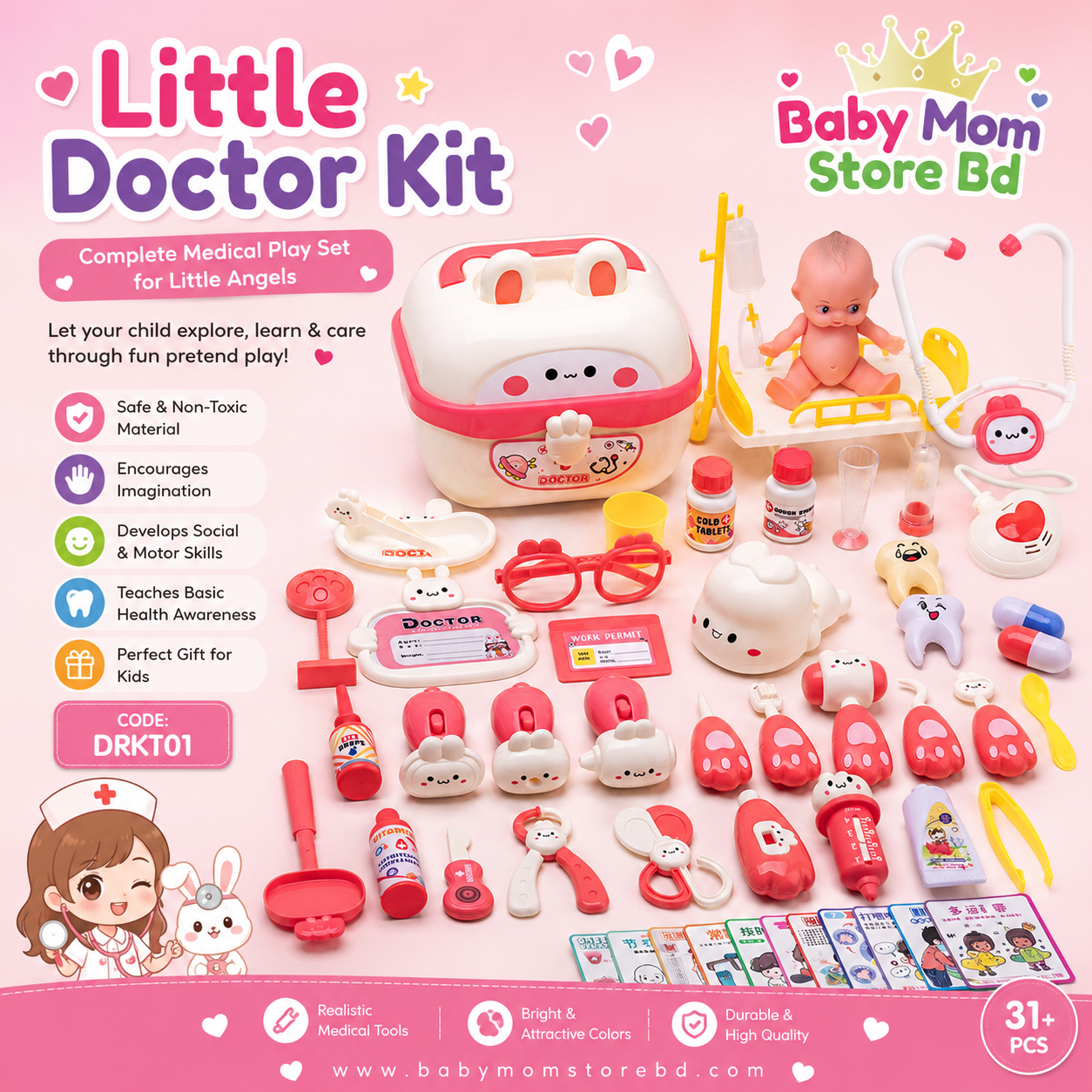 Little Doctor Kit 40 PCS Medical Play Set for Kids | BabyMom Store BD