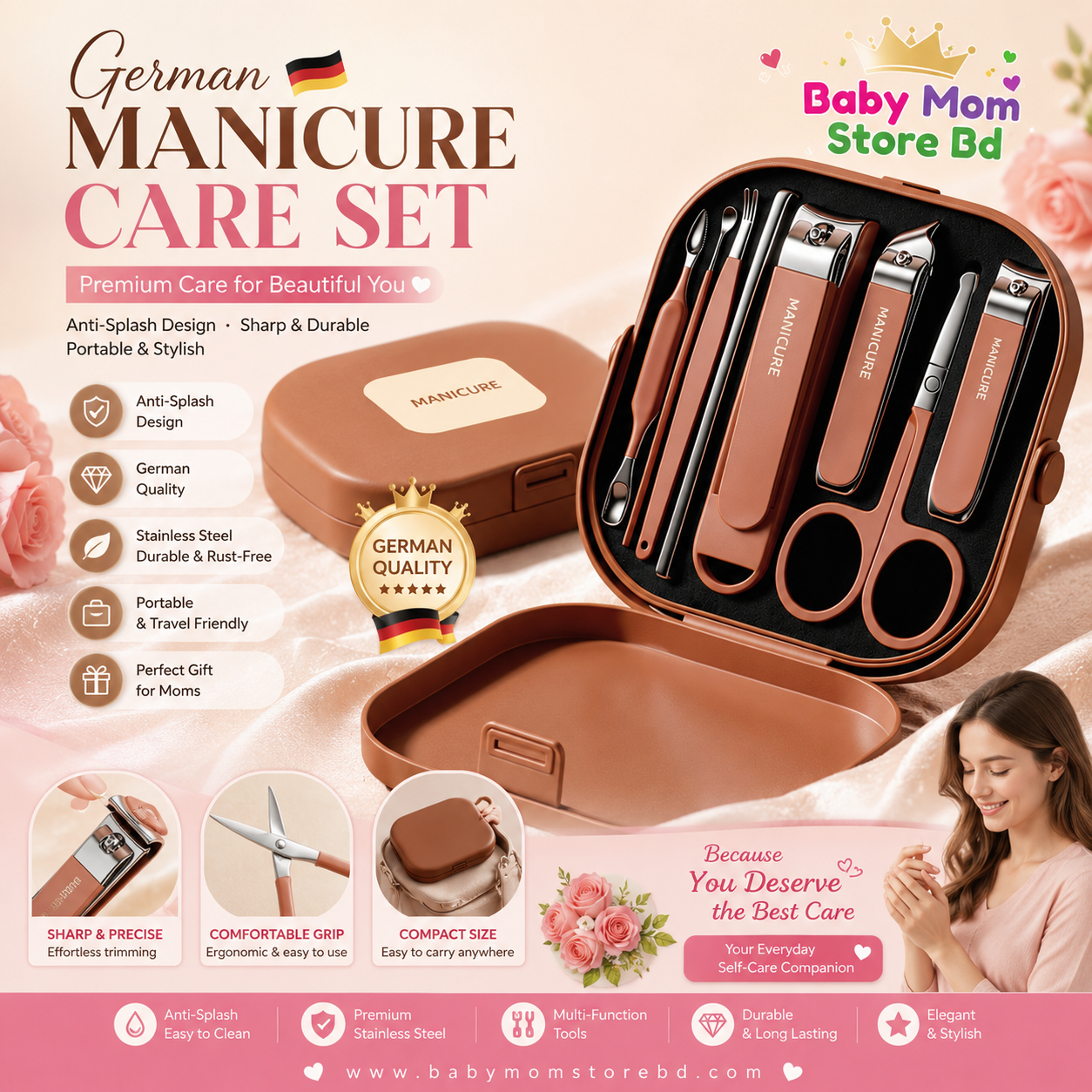 German Manicure Care Set | Premium Stainless Steel Nail Clipper Kit | Travel Manicure Set | BabyMom Store BD