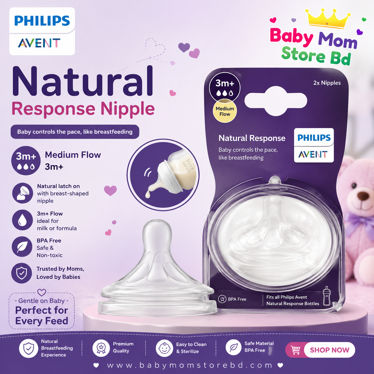 Philips Avent Natural Response Nipple Flow 3 (3M+) Medium Flow | BabyMom Store BD
