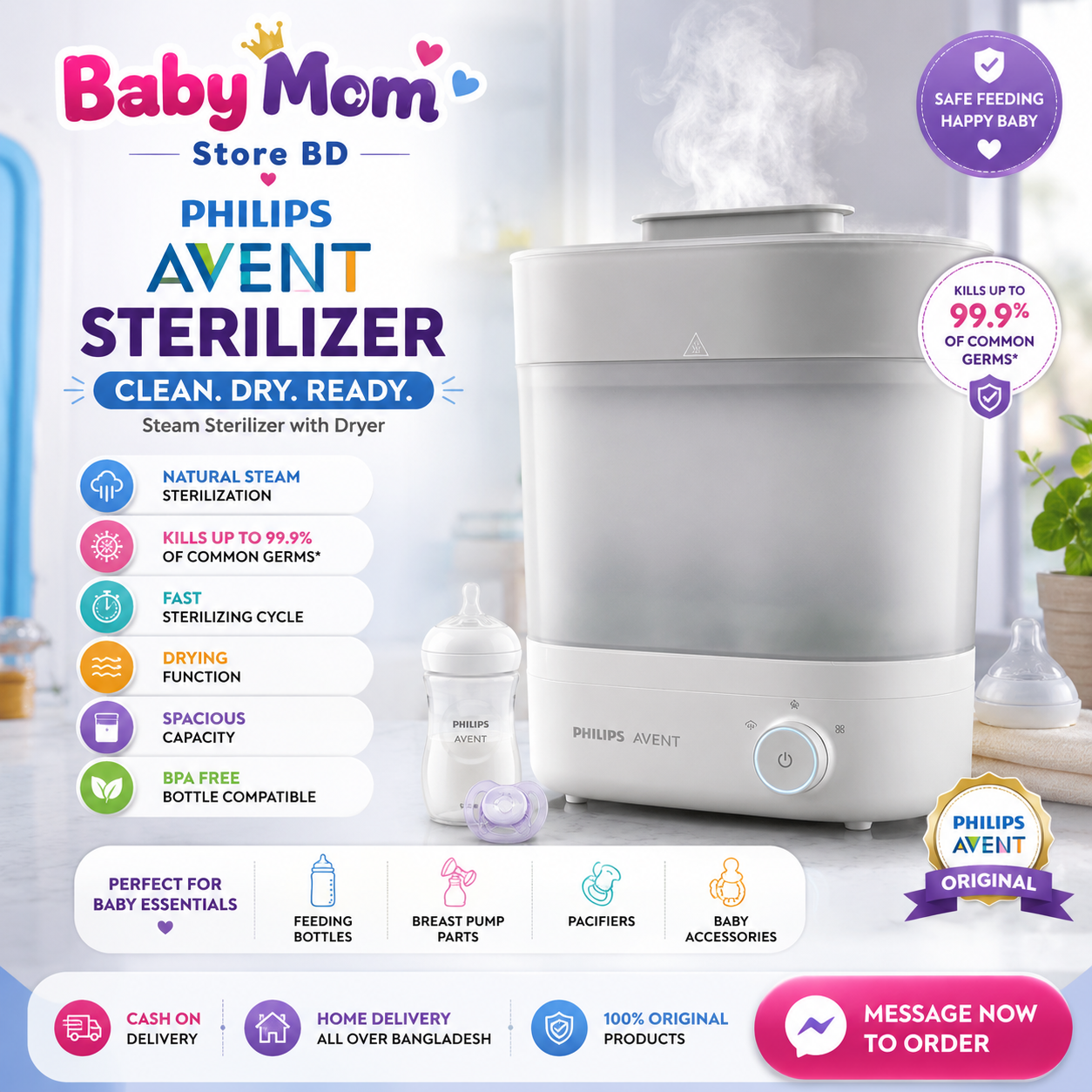 Philips Avent Steam Sterilizer with Dryer SCF291/20 | Original | Baby Bottle Sterilizer