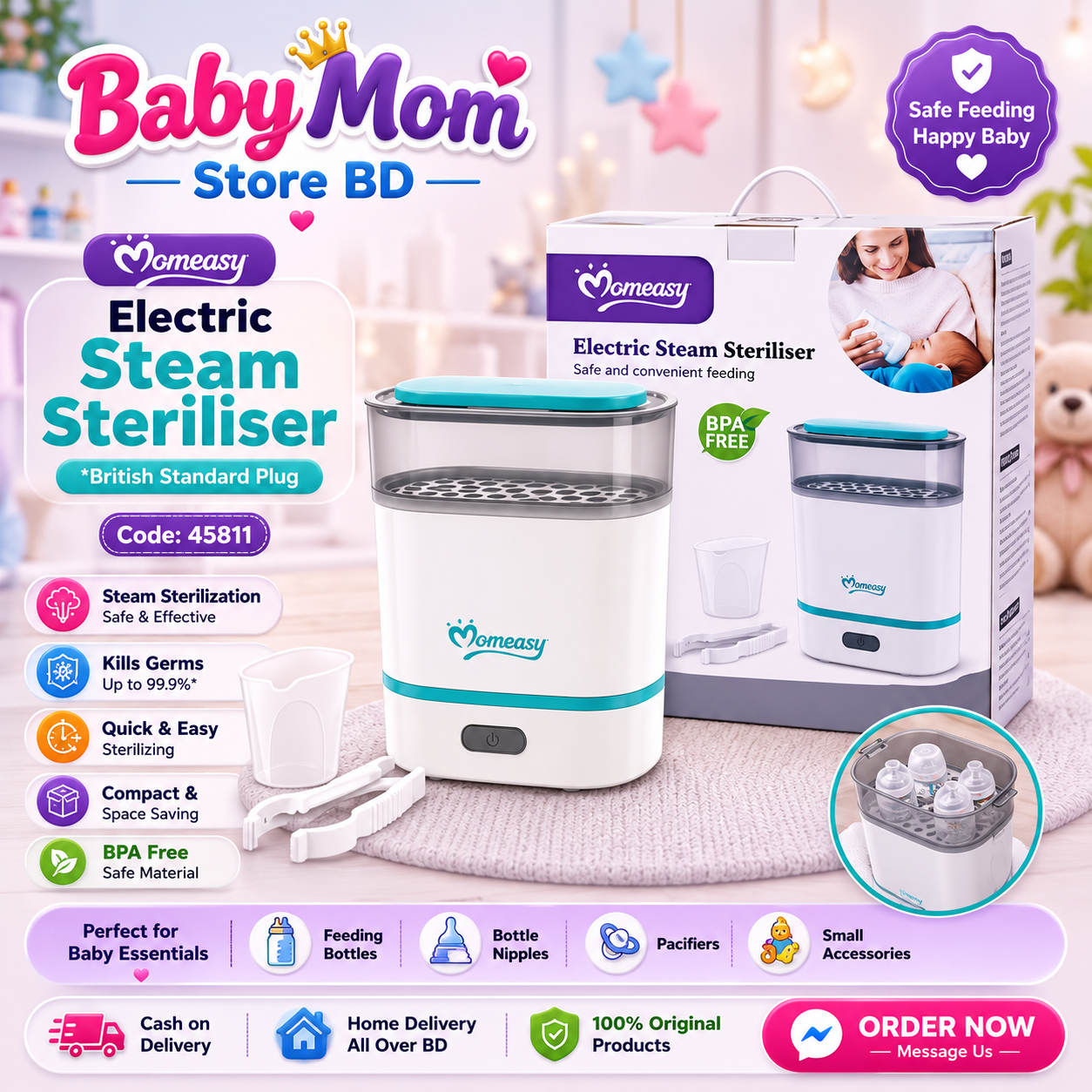 Momeasy Electric Steam Steriliser 45811 | BPA Free | Baby Bottle Sterilizer