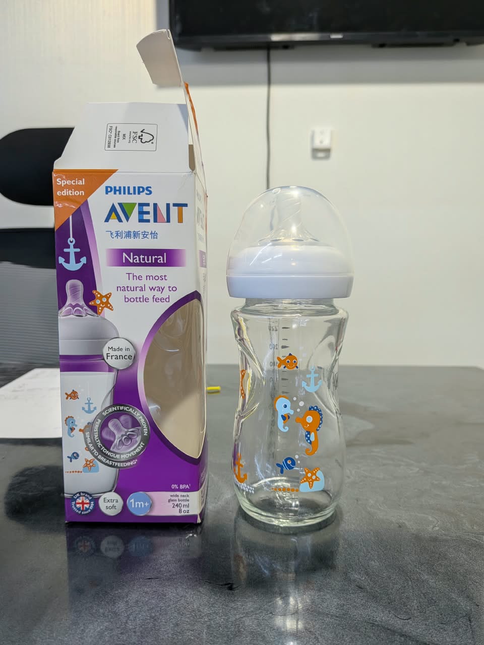 240ml Philips Avent Natural Glass Feeding Bottle 240ml (8oz) – 1m+ | AGF240 — ছবি 2