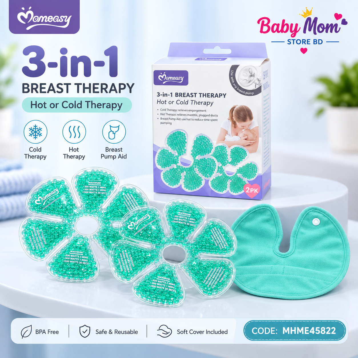 Momeasy 3-in-1 Breast Therapy Hot & Cold Therapy 2PK | Breastfeeding Mom Care